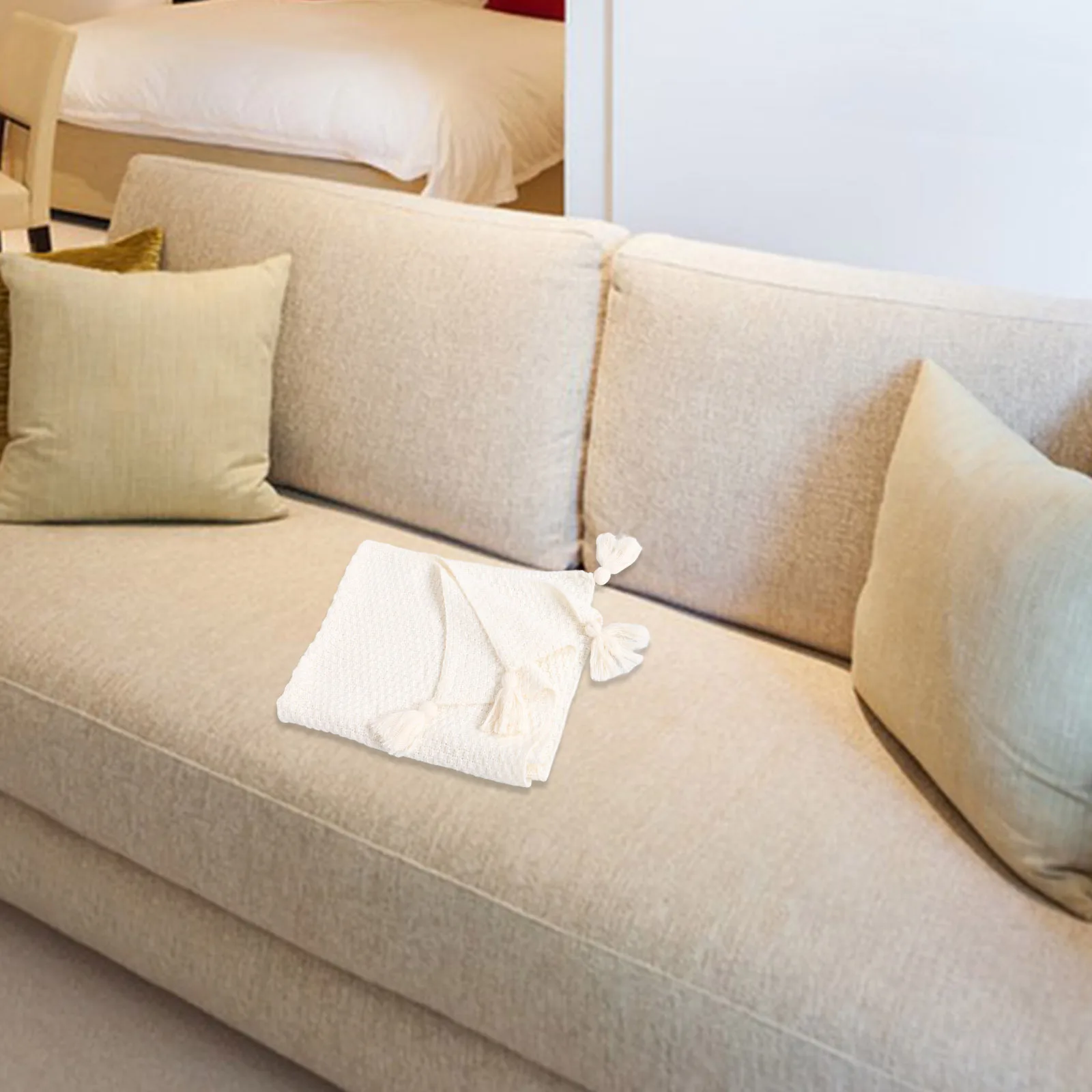 

Knitted Throw Blanket Faux Cashmere Soft Textured Tassel Blanket for Office Nap Sofa Room Comfort