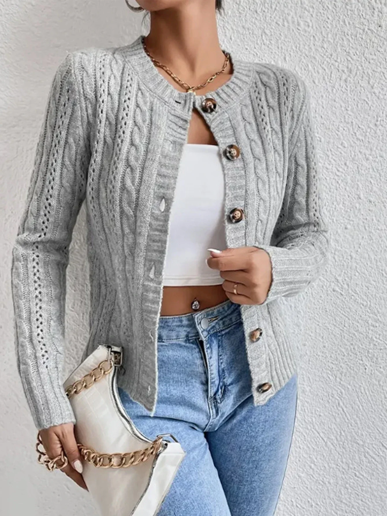 

Women's Cardigan Autumn Winter Simple Decent Solid Color Long Sleeve Button Front Regular Fit Cardigan