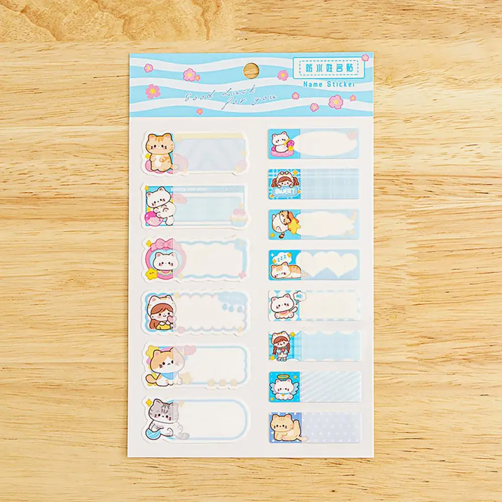 Design Waterproof Labels 14pcs Cartoon Pattern Name Stickers Waterproof Self-adhesive Tag Label for Scrapbook School Stationery