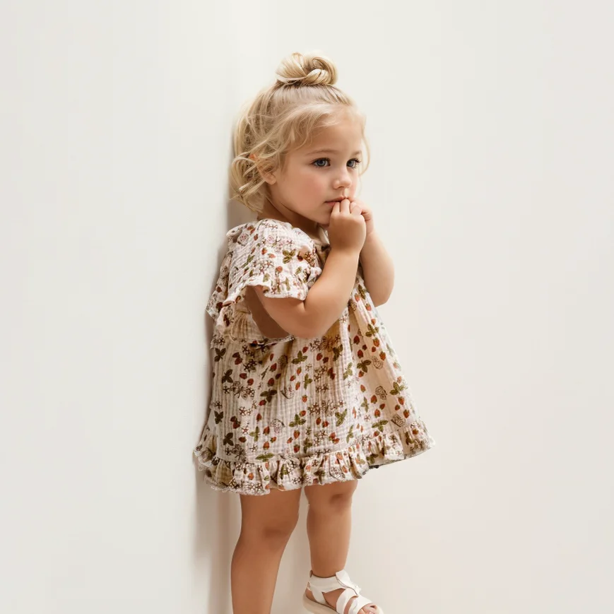 Organic Cotton Baby Girl Summer Clothes 2Pcs Floral Kids Dresses + Shorts Newborn Baby Girl Outfit