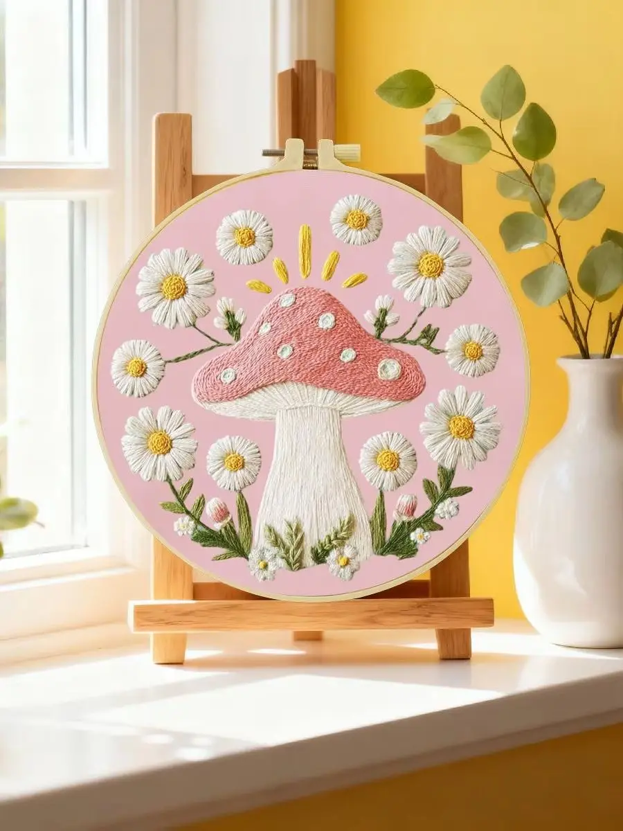 1 Stück 20X20CM/15X15CM 7,87/6,3 Zoll Pilz-Stickerei-Starter-Kit DIY-Kit DIY-Stickerei-Set Handarbeiten Nähkunst – Detail 6