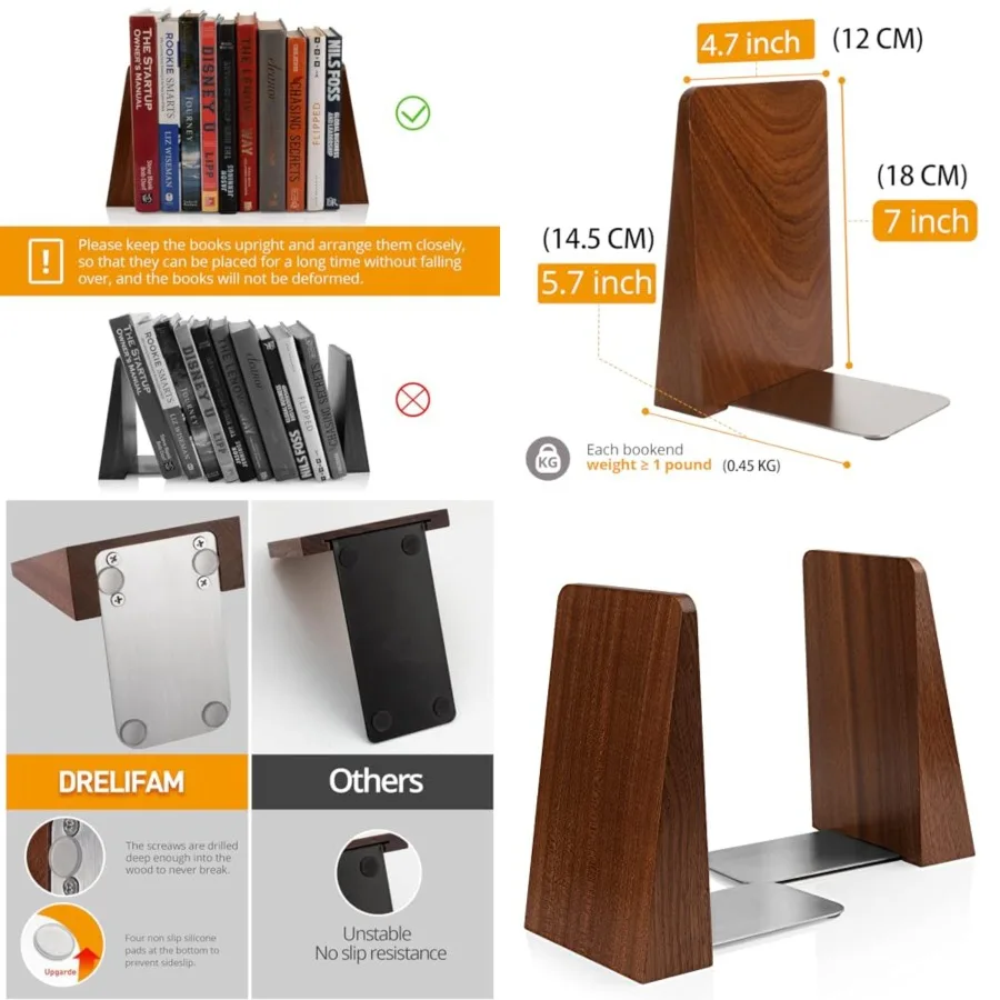 

Wood Handmade Book Ends to Hold Books Large Heavy Duty Bookends for Shelves Decorative Book End for Heavy Books