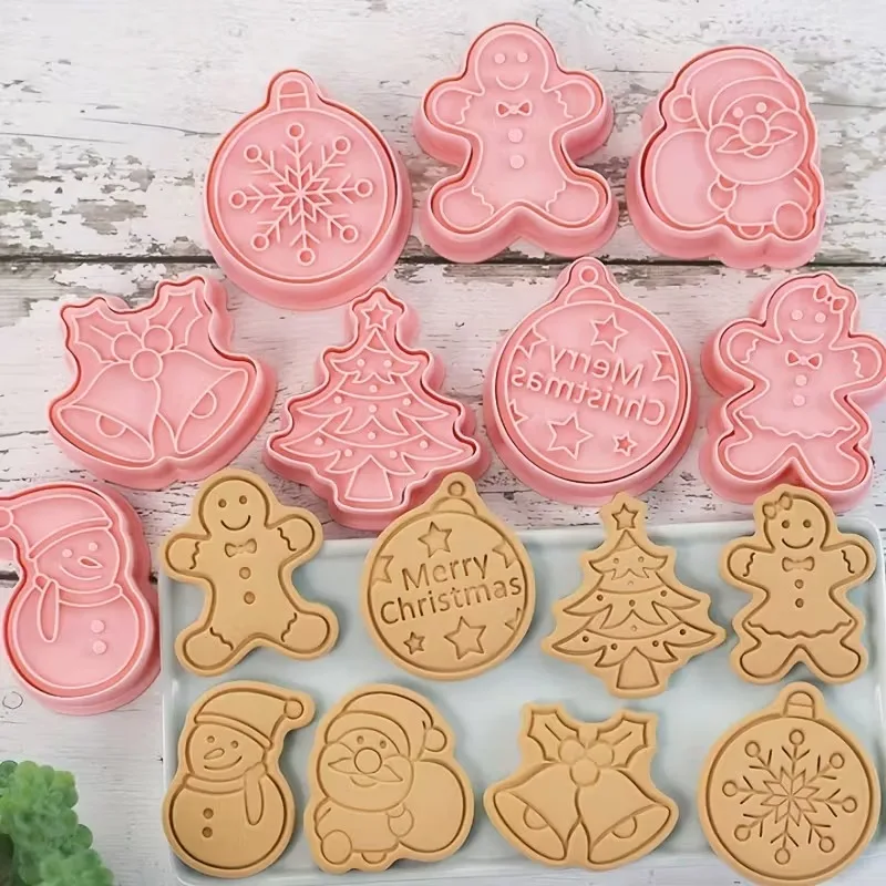 Christmas Cookie Cutter Set Gingerbread Man Snowflake Tree Santa Snowman Plastic Molds for Cake Decoration Pastry Baking Tools
