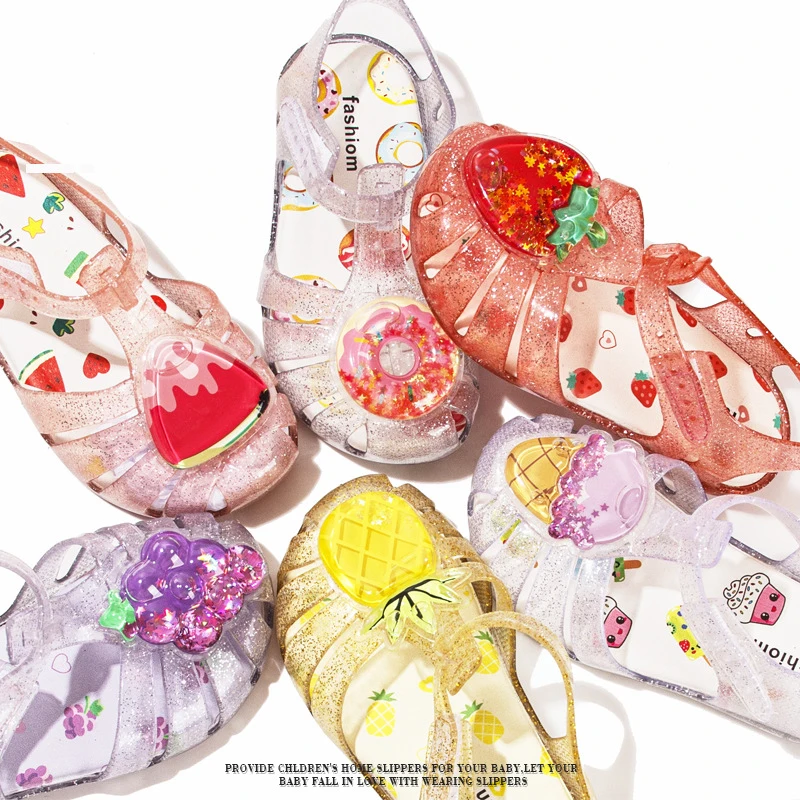 Summer New Sequined Children's Sandals Girls' Princess Jelly Sandals Soft Soled Anti Slip Baby Casual Beach Shoes