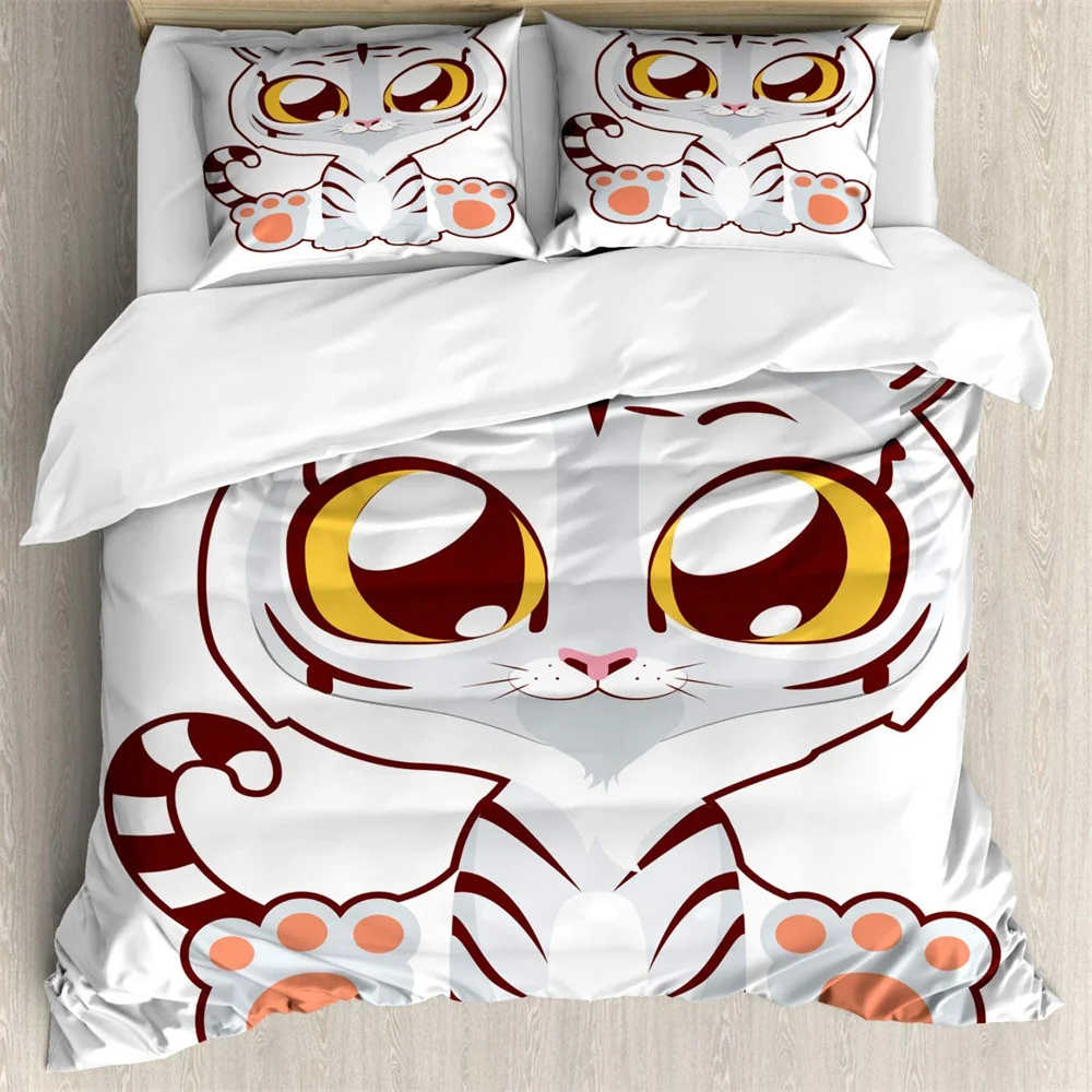 Big eye cat 3Pcs Bedding Sets 3D Digital Printing Custom Quilt Duvet Cover Set  Home Queen King Quilt Pillowcase