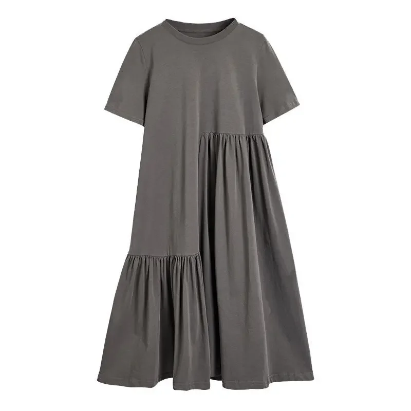 Summer Dress Summer Loose Short Sleeve Skirt Irregular Mid-length Trendy Mom Maternity Dress Summer Skirt