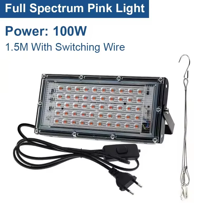 LED plant growth floodlight full spectrum plug-in with switch 220V 50W 100W 200W 300W greenhouse hydroponic plant growth light.