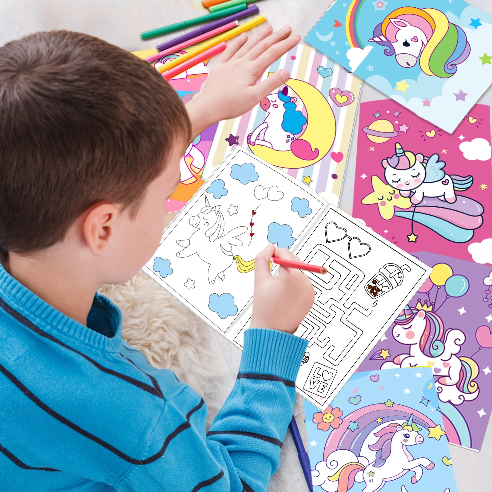 24Pcs Magic Horse Mini Coloring Books for Kids Party Favors Bulk Gift Small Art Unicorm Drawing Activity Book for Birthday Goodi