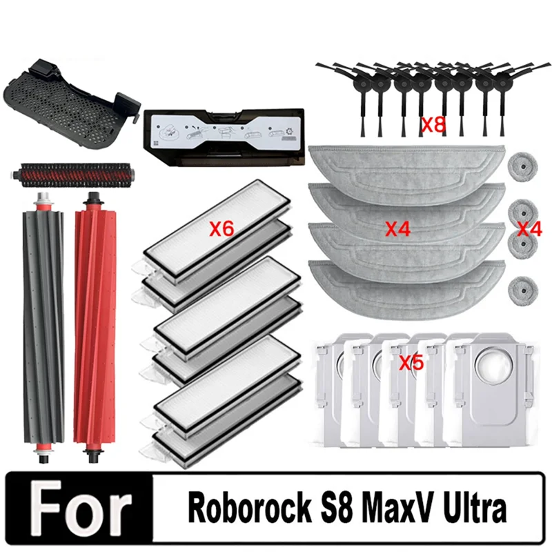 

A03F-31PCS Brush Dust Bag Filter And Mop Cloth Set For Roborock S8 Maxv Ultra Vacuum Cleaner Accessories Replacement Parts