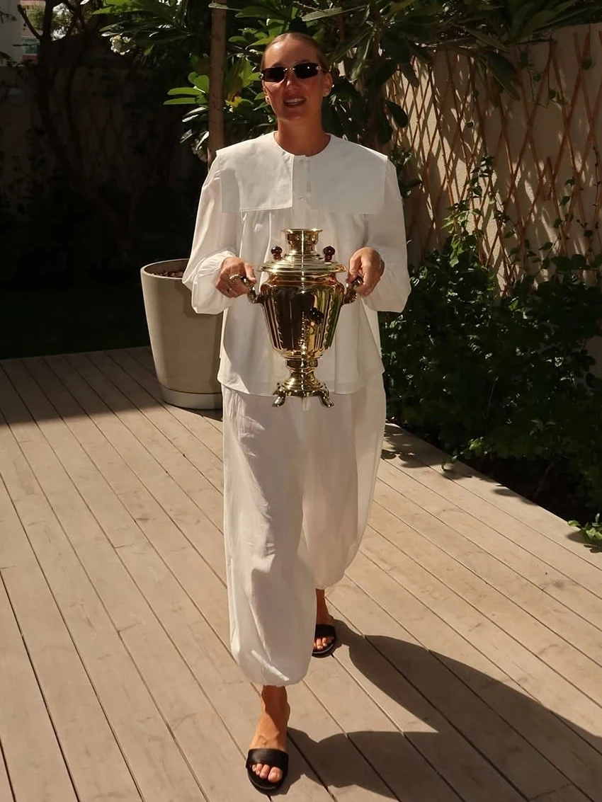 Marthaqiqi Casual Female Nightgowns Set Peter Pan Collar Pajamas Long Sleeve Nightwear Pants Loose Women Nightwear 2 Piece Suit