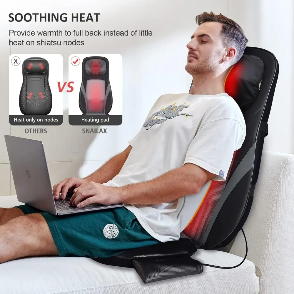 Back Massager with Heat  Kneading Massage Chair Pad with Adjustable Intensity, Shiatsu Chair Massager to Relax Full Body Muscle