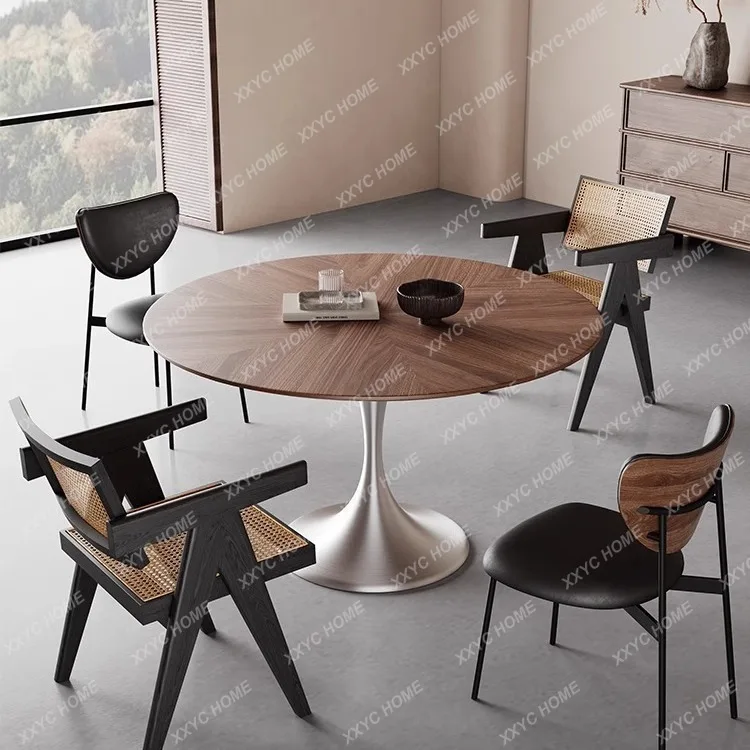 L solid wood round dining table and chairs new stainless steel vintage  restaurant table