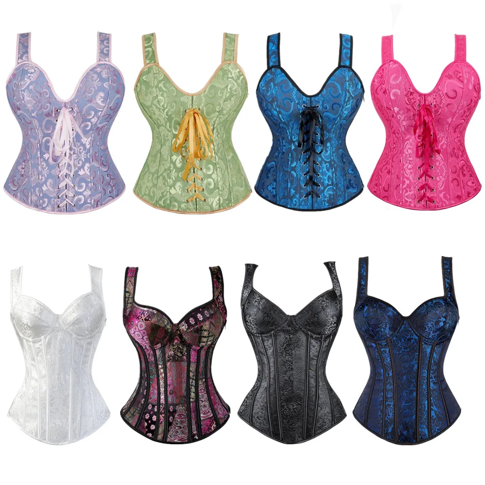 

Женский винтажный корсетный топ с бретелями, готический жаккардовый жилет-бюстье, средневековый корсет в стиле стимпанк
