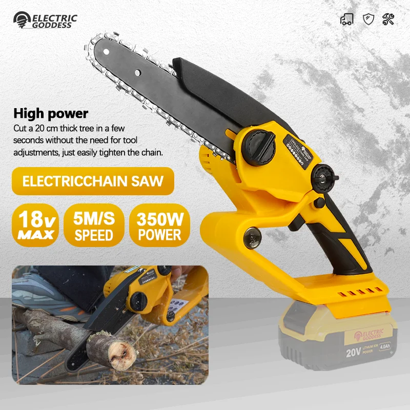 

Electric Goddess 6-Inch Electric Chain Saw Mini Handheld Cordless Chain Saw Gardening Woodworking Tool for 20V Dewalt Battery