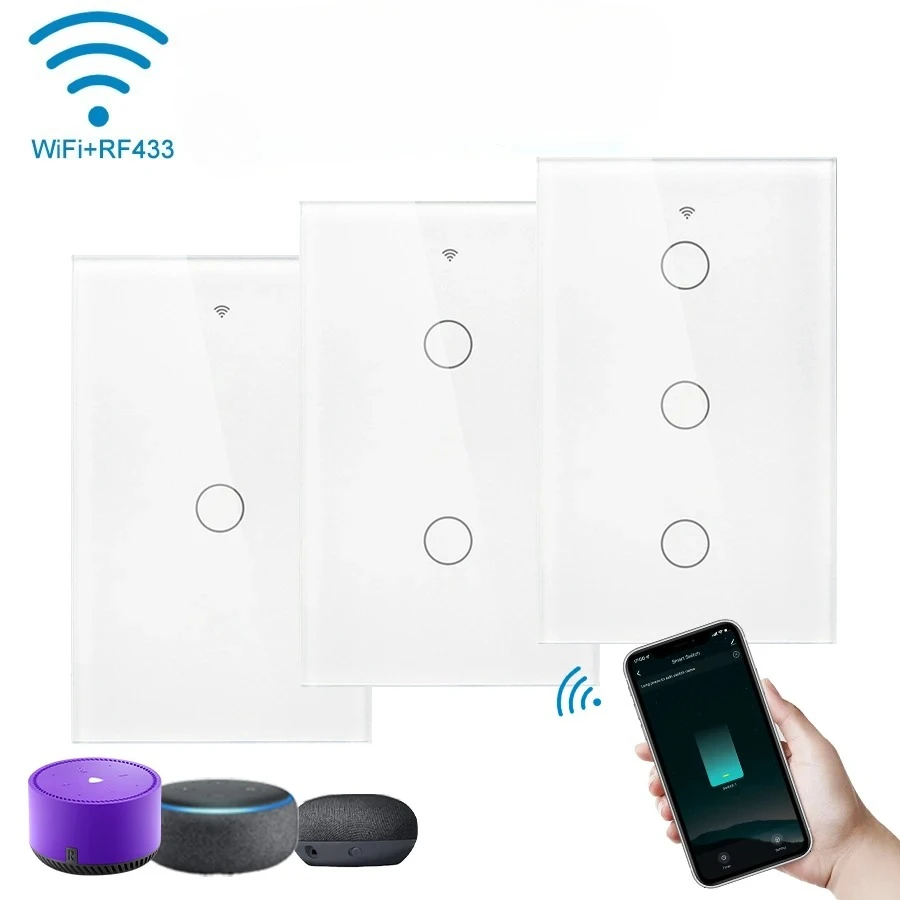 Tuya WiFi Touch Wall Smart Switch 1/2/3 Gang Light Switch Without Neutral Line Smart Life APP Control Support Alexa Google Home
