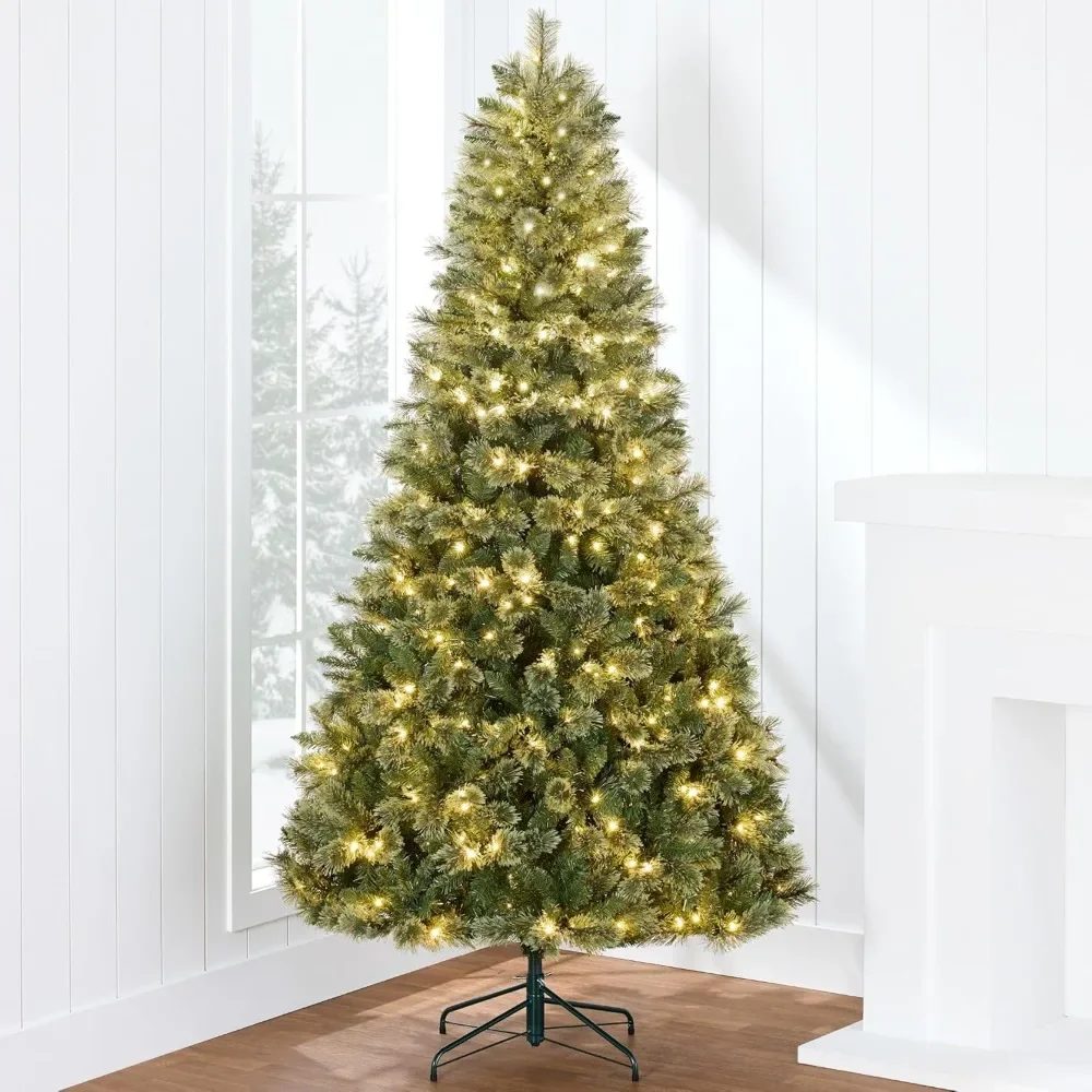 9-foot Pre Installed Cashmere Christmas Tree, High-end Artificial Holiday Decoration, with Pine Cone 2-in-1 LED Lights Christmas