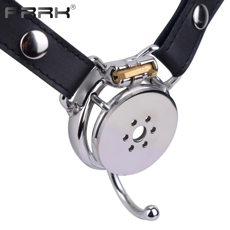 FRRK Metal Chastity Cage Permanent with Bondage PU Belt Pressure Release New Small Erect Denial Erotic Sex Toys Shop