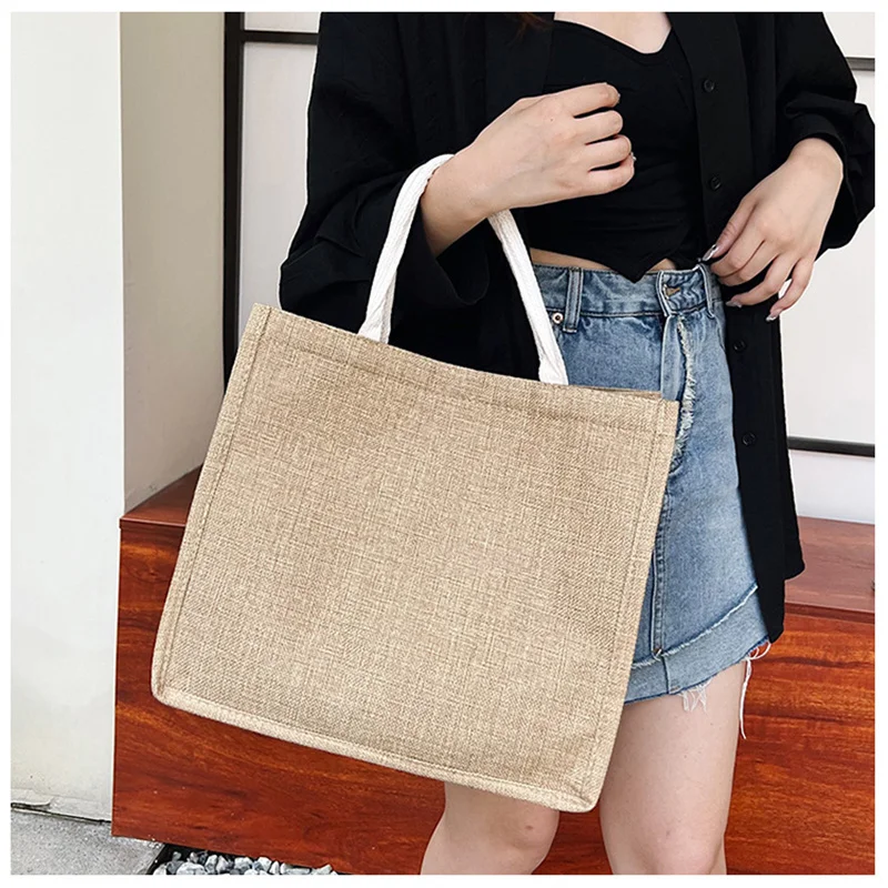 Vintage Eco-Bags With Top Handle Linen Handbags Large Capacity Tote Bag Portable Commuter Package Versatile Women Shopping Bag