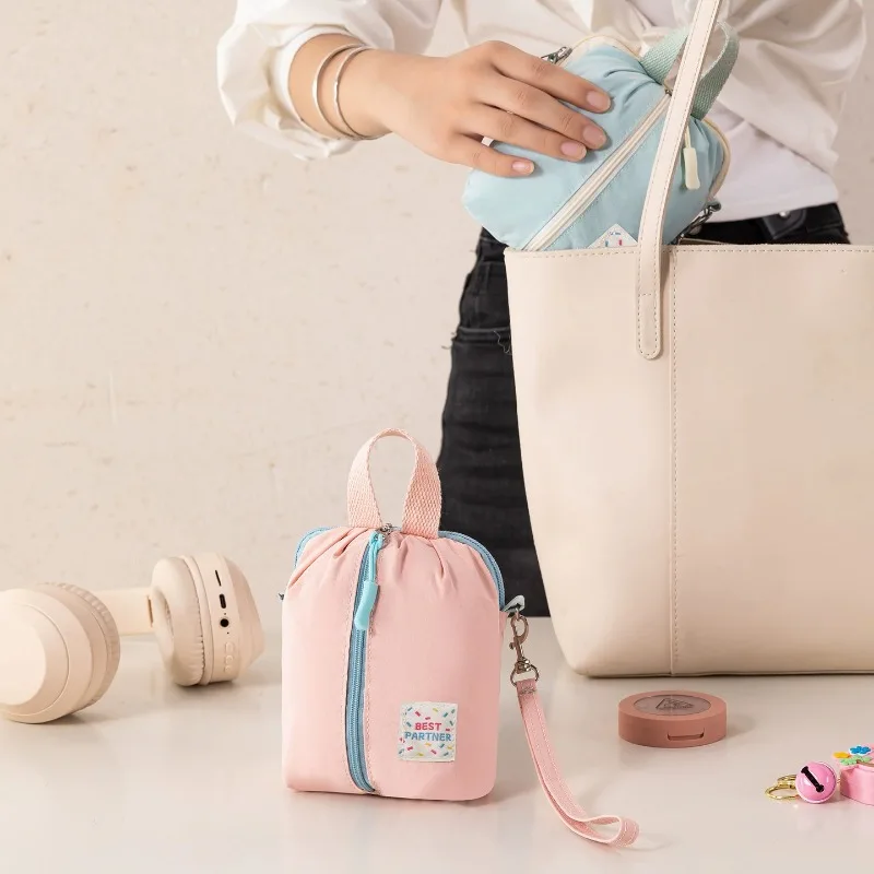 Macaron Sanitary Pad Storage Bag, Double-Zipper Portable Organizer for Cosmetics and Travel