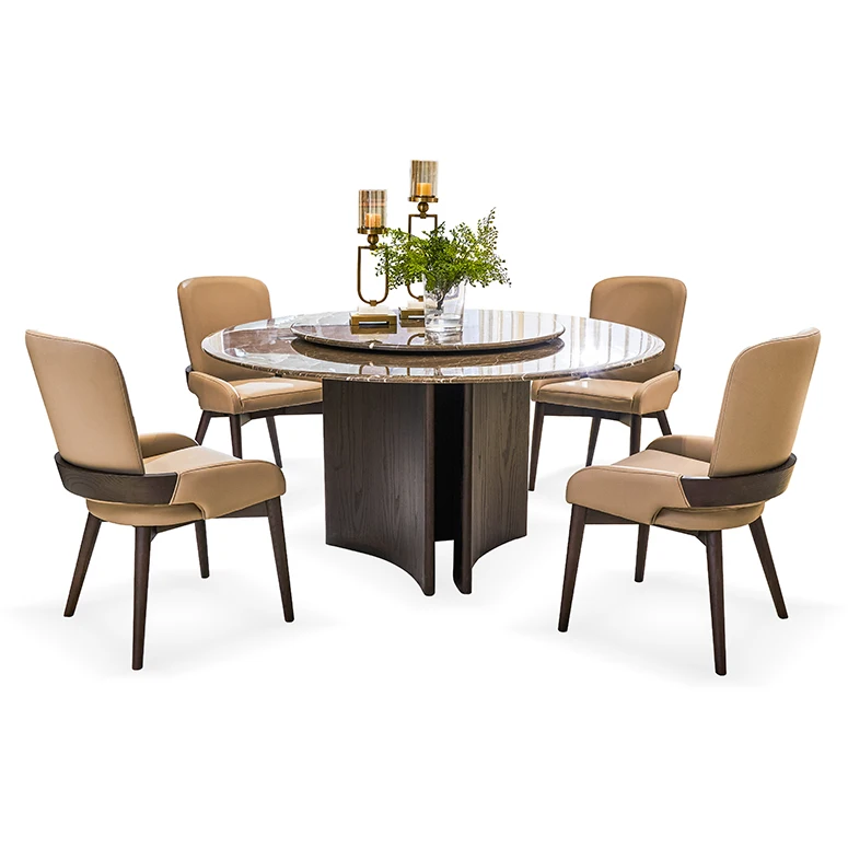 

Luxury Apartment Living Room Furniture Two Marble Top Round Rotating Dining Table Set 6 Chairs