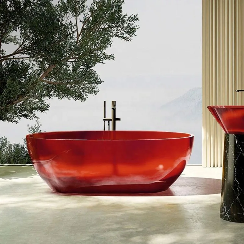 

Luxury Transparent Oval Bath Small Apartment Outdoor Bathroom Indoor Bedroom Artificial Resin Immersion