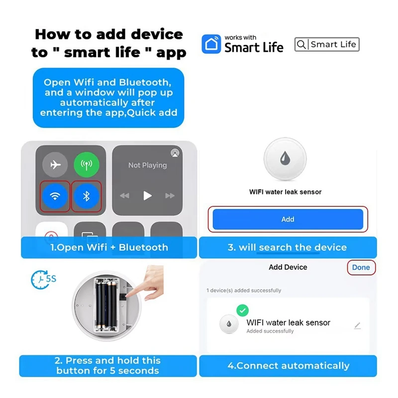 Tuya Wifi Sensor de fugas de agua Detector de fugas de inundación con alarma de sonido 80Db IP55 Sensor de agua impermeable Monitor remoto