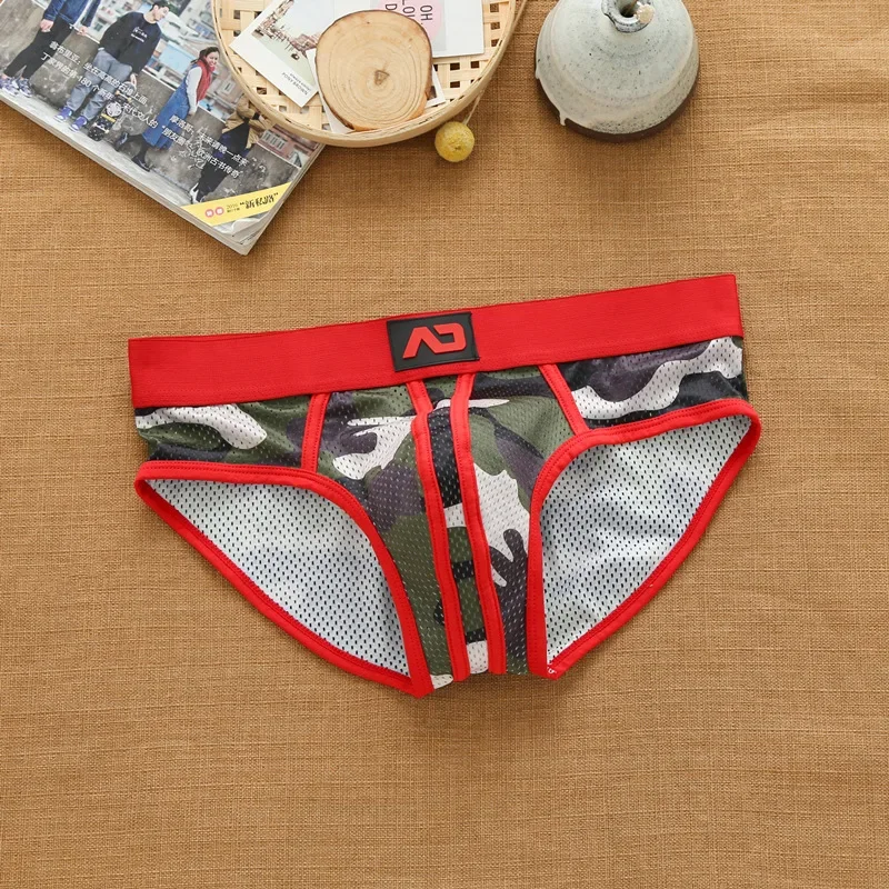 Men\'s nylon mesh breathable cool camouflage panties addicted youth briefs