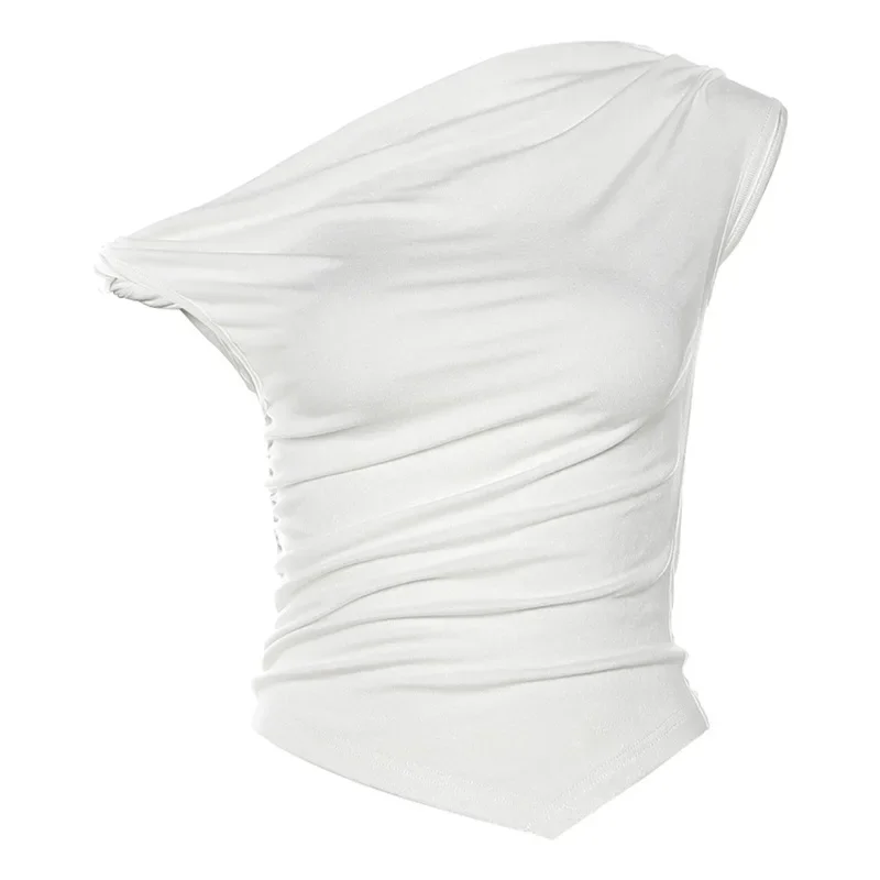 

Women Ruched Off Shoulder Tops Solid Color Short Sleeve Asymmetrical Shirts Casual Summer Shirts Streetwear
