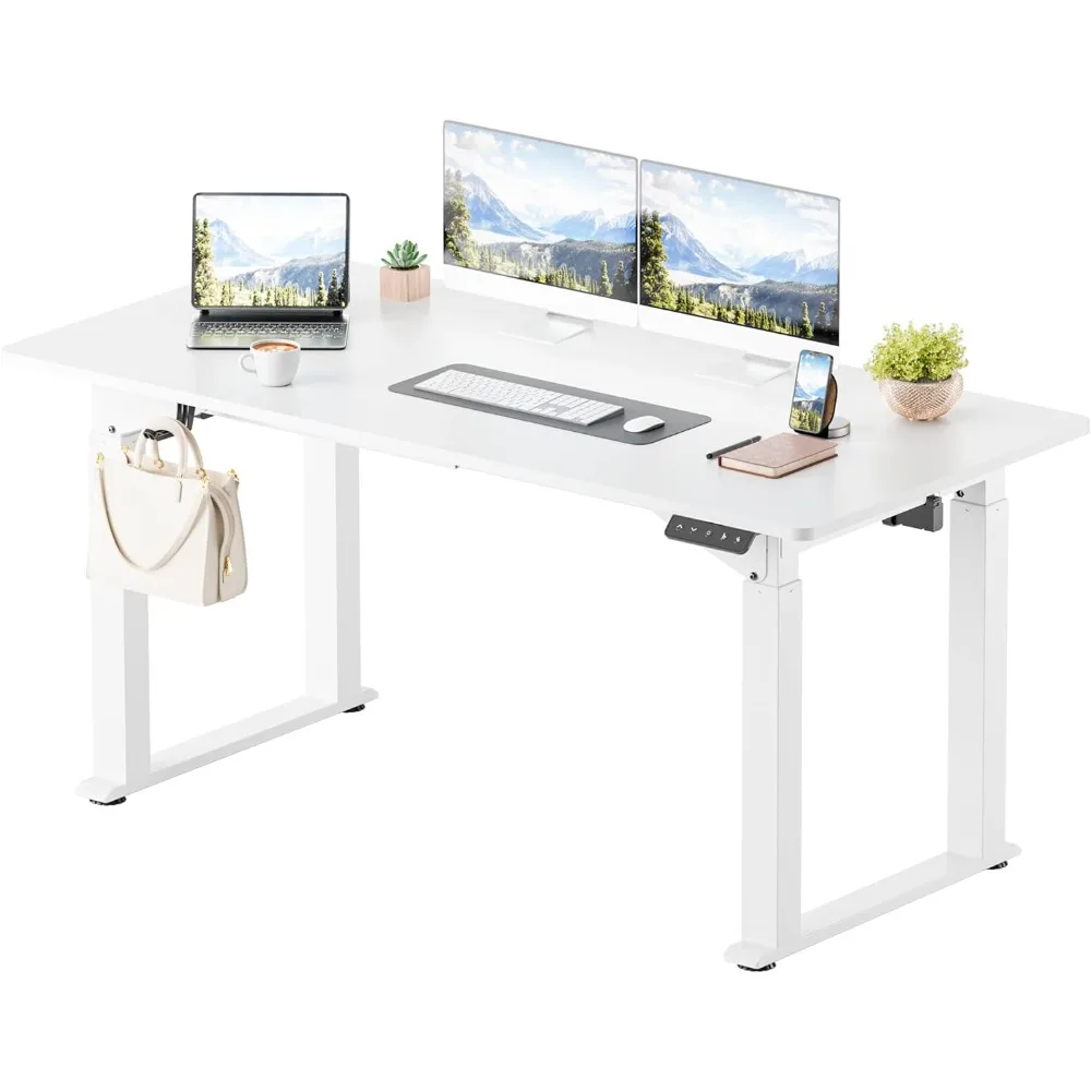 Desk 4 Legs, 63 x 28 Inches Height Adjustable Table with Strong Dual Motor, Computer Workstation with Memory Preset for Home