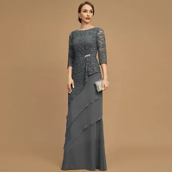 מותאם אישית או תחרה-הצוואר קלאסי, אמא של שמלות כלה מרופדות ארוכות שמלת נשף ארוך