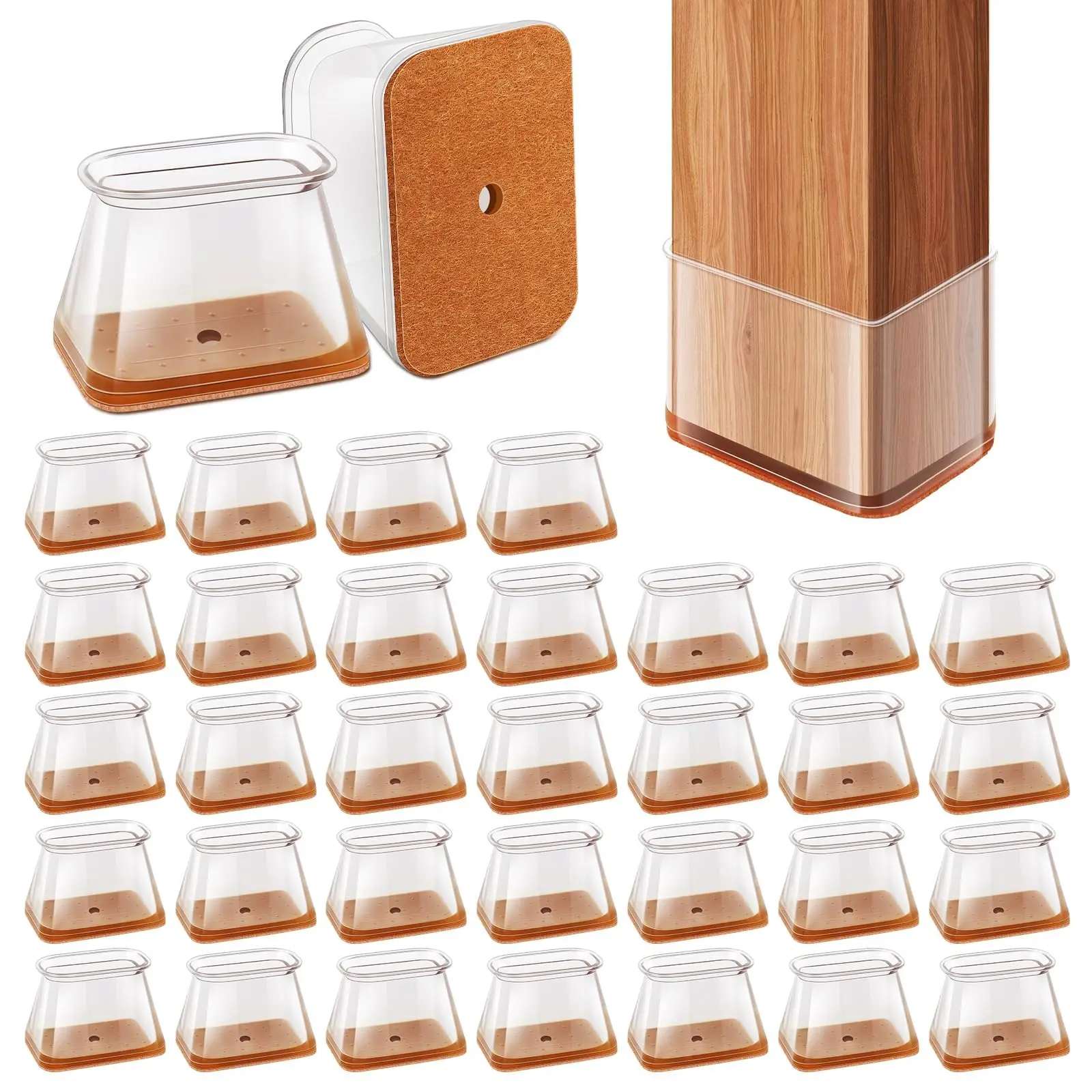 

32 шт. Прямоугольные накладки на ножки стульев для твердых полов, силиконовые прозрачные войлочные подкладки для мебели, бесшумные и нескользящие заглушки для ножек