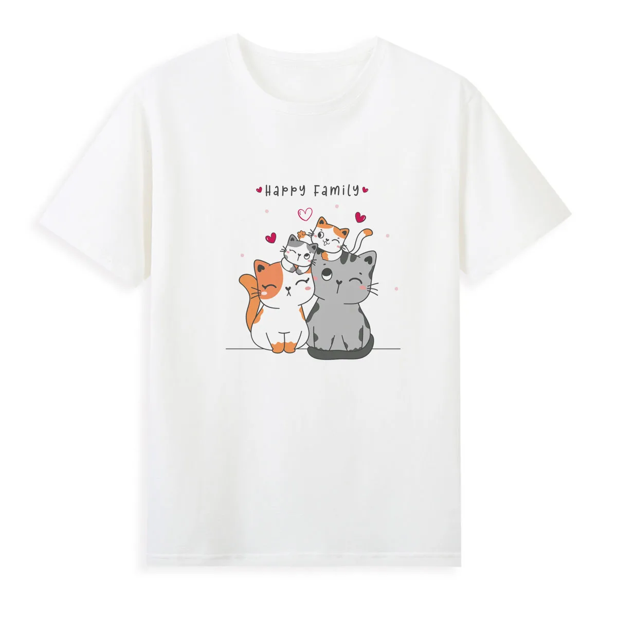 Cats Family T-shirt New Style Summer Clothing Women Original Brand Casual Top Tees A024