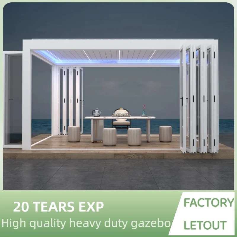 Aluminum Structure  Ideal for Garden or Poolside Modern Outdoor Freestanding Gazebo with Glass Bi-Fold Doors  6063T6