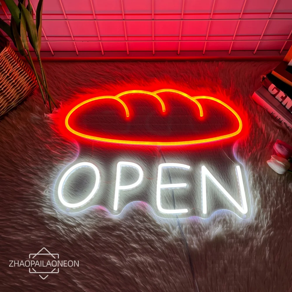 

Неоновая вывеска «Открыто» для пекарни, светодиодная вывеска для декора комнаты, настенная неоновая вывеска «Открыто», светодиодное освещение, USB, декор для пекарни