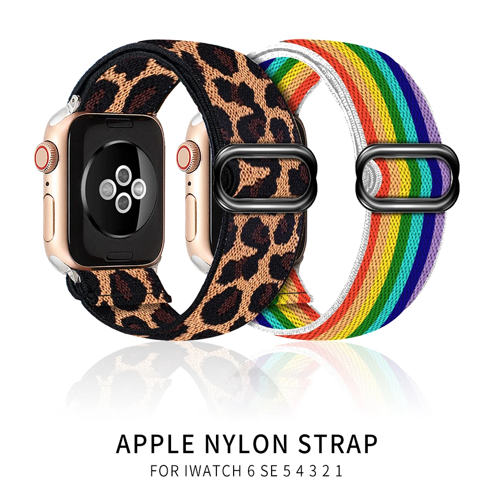 

Soft Nylon Loop Elastic Buckle Strap For Apple Watch SE Band 38mm42mm Series 6 5 4 32 iWatch Leopard Watchband Bracelet 40mm44mm