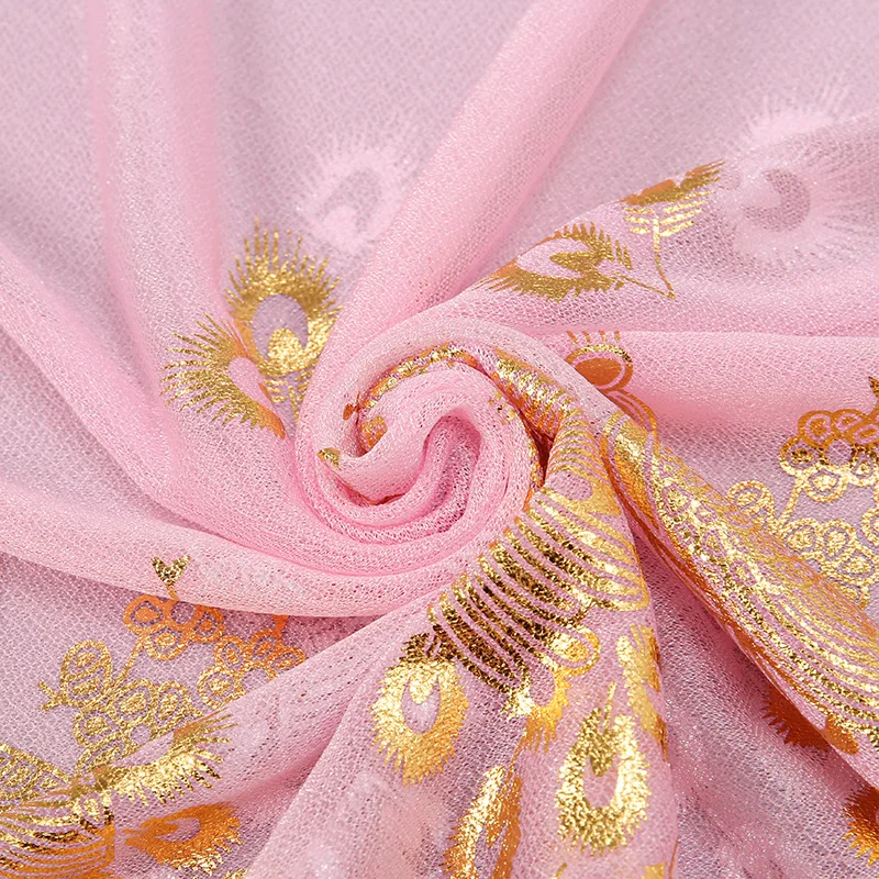 Spring Summer New Fashion Polyester Silk Gold Printing Peacock Pattern Scarf Beach Towel Travel Souvenir Women's Accessories