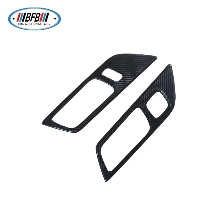 RHD Carbon Fiber Car Door inner Handles Cover Door Bowl Cover with seat memory buttons cutout For Ford Mustang Door Trim Panel