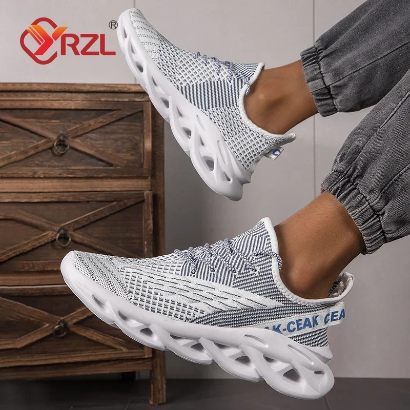 YRZL Black Running Jogging Shoes Casual Sneakers White Outdoor Breathable Mesh Shoes Men Light Shock-absorption Sports Shoes