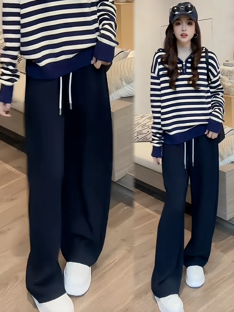 패셔너블 와이드 레그 팬츠 여성용 레이지 스타일 하이 웨이스트 스트레이트 컷 캐주얼 바지 가을 2025 트렌디 스트리트웨어