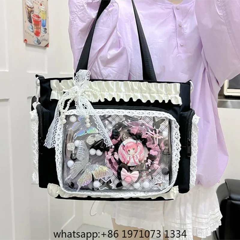 Lolita Lace Women Ulzzang Ita Bags Designer Subculture DIY Anime Badge Tote Bolso Mujer Dopamine Ruffle Crossbody Shoulder Bag
