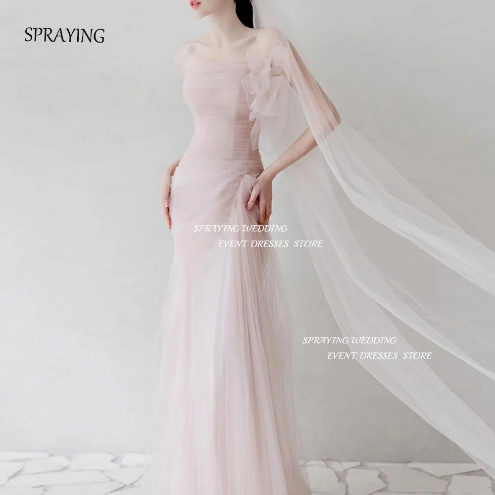 

SPRAYING 2024웨딩드레스 Sheath Elegant Wedding Party Dresses Off the Shoulder Sweep Train Bridal Gown Custom Made Photo Shooting