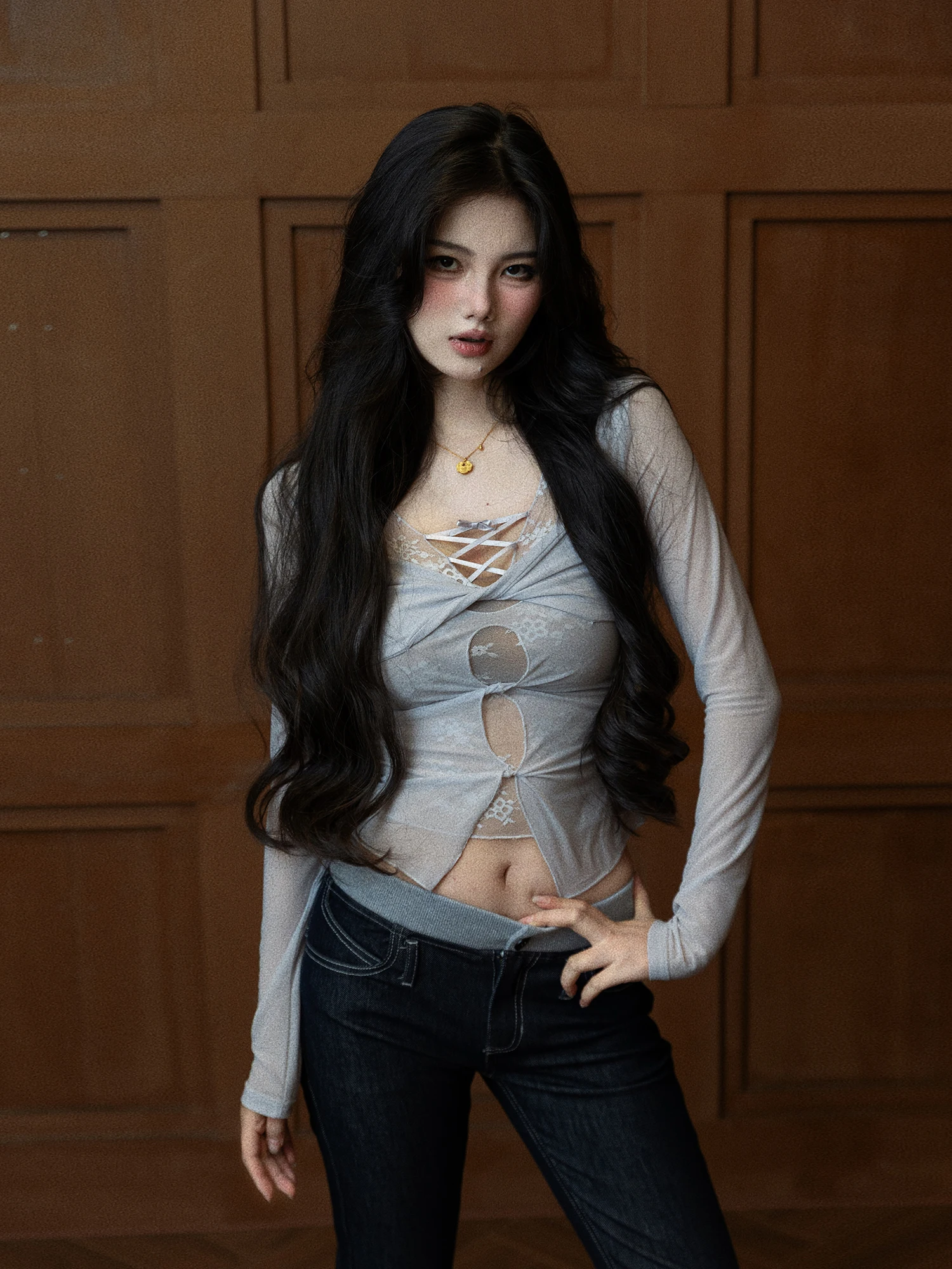 

Футболка с длинным рукавом в стиле Street Style Pure Desire Hot Girl, прозрачная, сексуальная, модная, весна-лето, новинка, женский повседневный топ