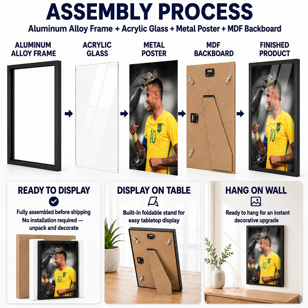 Neymar Jr Metal Poster With Aluminum Alloy Frame Customized Photo Dynamic Action Style Wall Art For Bedroom Memorable Fan Gift