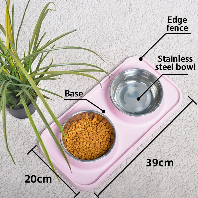 개 고양이 기본 음식 및 물 그릇 세트, 탈착식 스테인리스 스틸 먹이 그릇, 미끄럼 방지 누수 방지 플라스틱 스탠드, 간편한 청소, 2 개