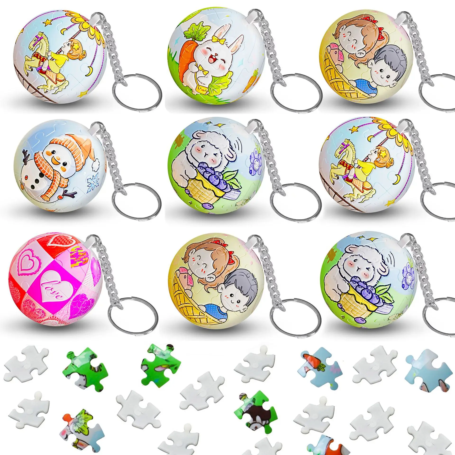 

Cartoon 3D Three-dimensional Jigsaw Puzzle Cute Mini DIY Assembled Blocks Toy Keychain Pendant Sphere Jigsaw Puzzle Toy