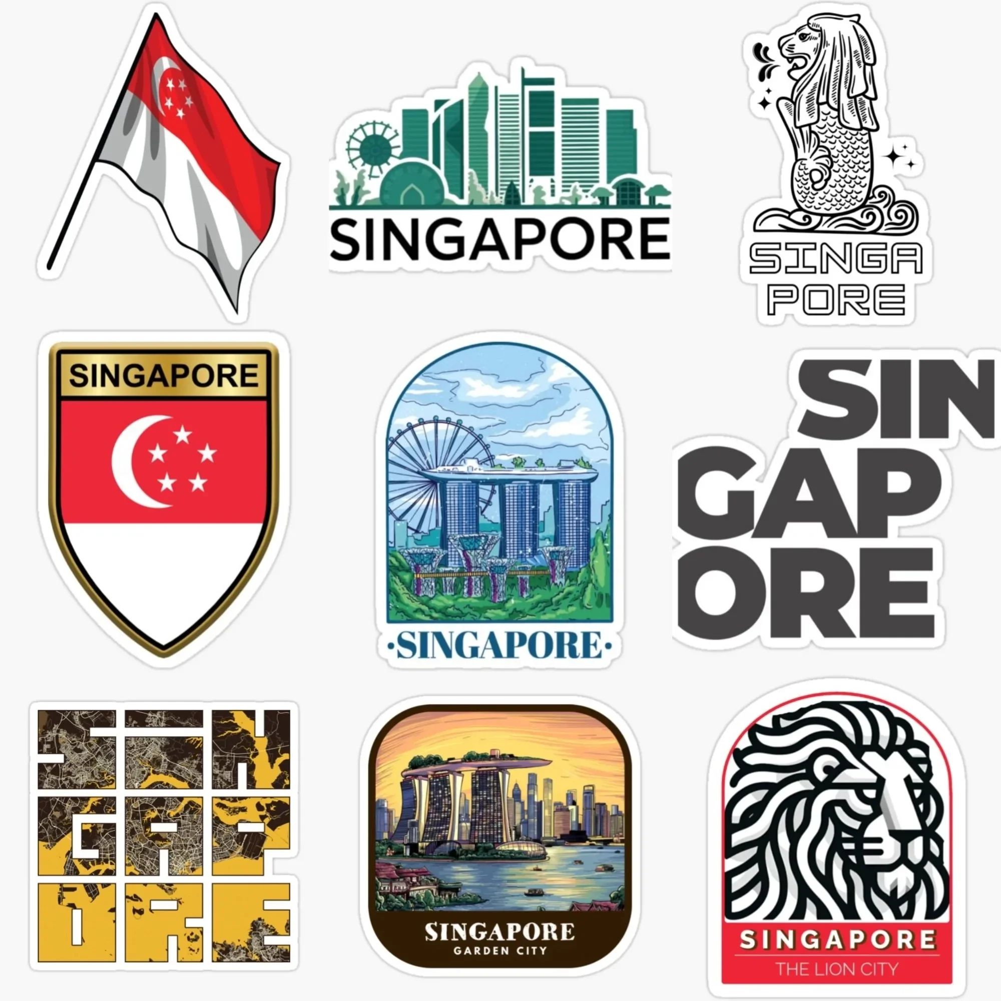 

Singapore Flag Map Merlion Scenery Creative Sticker for Decorate Car Bicycle Truck Helmet Window Wall Fridge Decal Accessorie