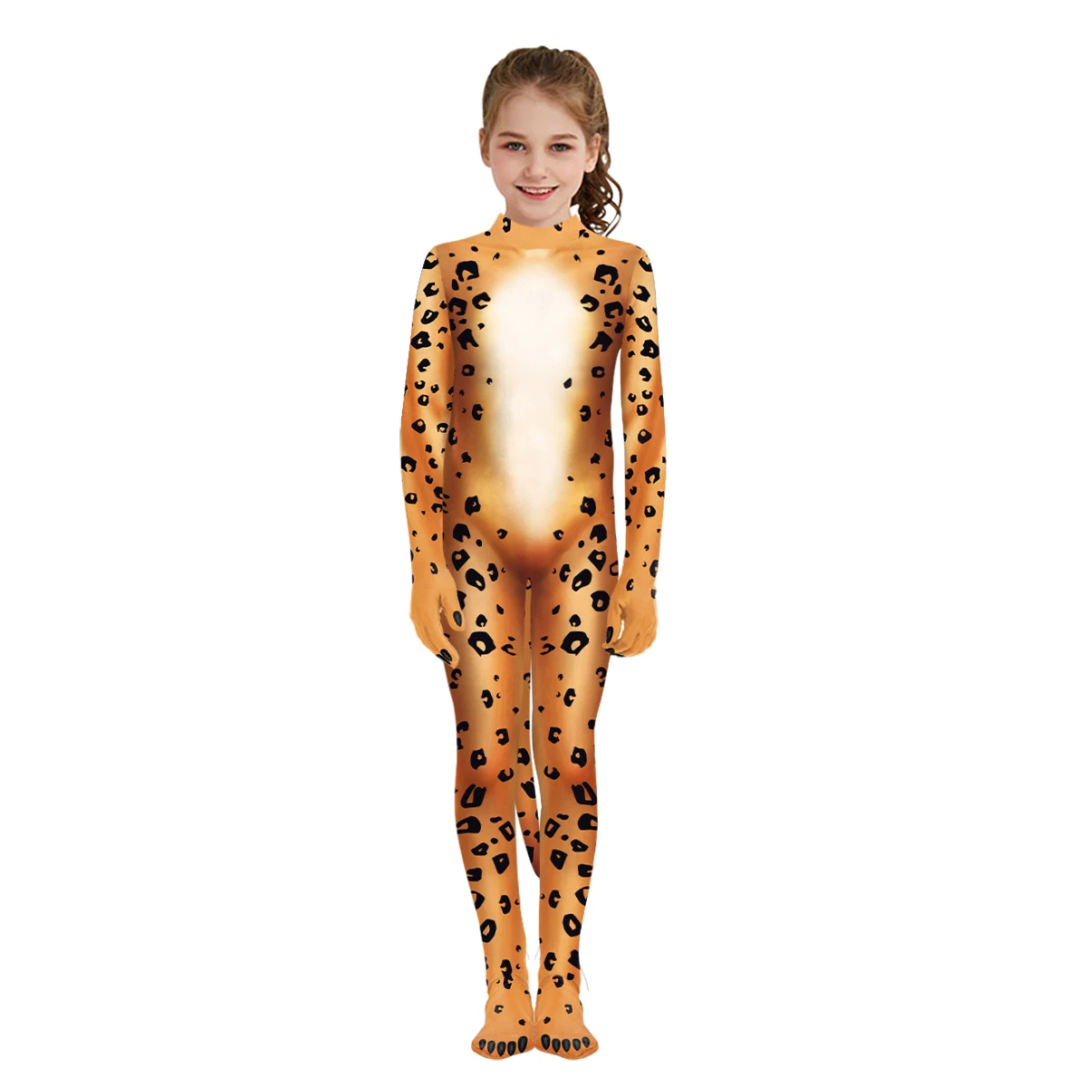 Zawaland Cosplay Animal Costume bambini con coda 3D stampato Leopard Tiger Holiday Party Catsuit tute Halloween Zentai