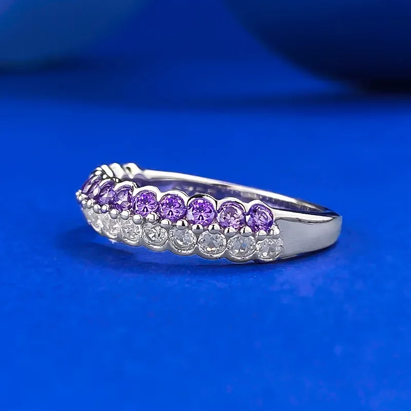 SpringQiaoer Luxury 100% 925 Sterling Silver Sparkling Full Round Purple High Carbon Diamonds Cocktail Party Rings Fine Jewelry