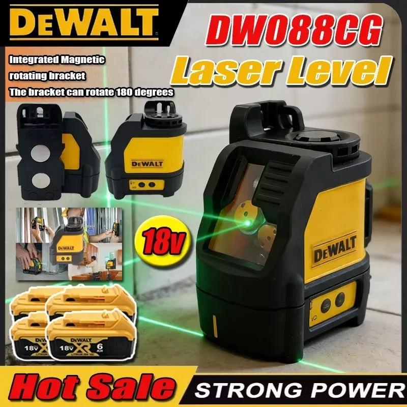 Nivel Láser DEWALT DW088CG, Luz Verde Cruzada, Alta Precisión, 2 Líneas, Herramienta de Nivel Láser Portátil, Recargable, Alineación Automática