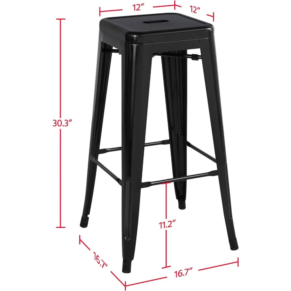 Bancos de bar de metal de 30 polegadas, bancos altos sem encosto, altura de bar, móveis de pátio, cozinha empilhável interna/externa